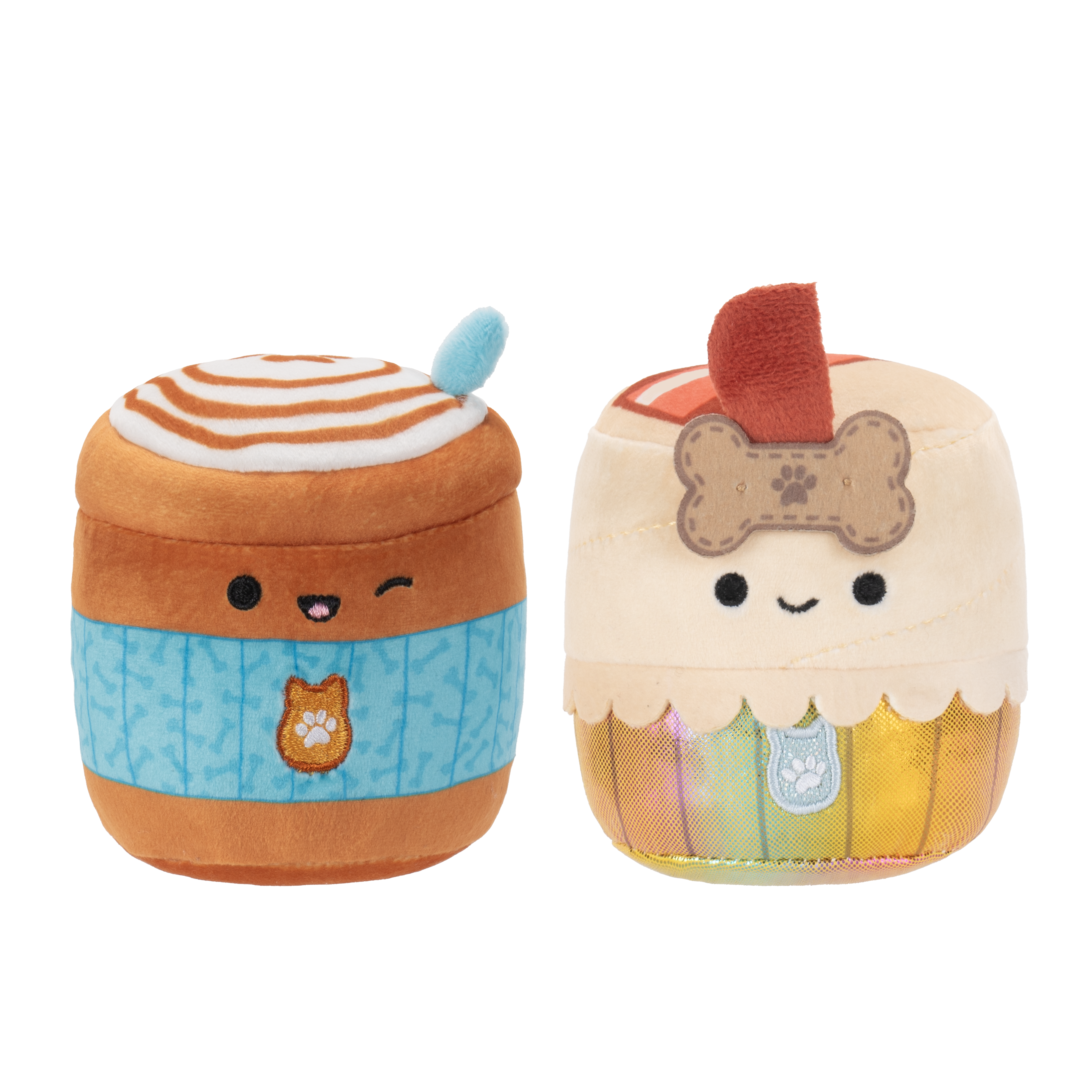 Chew Mees by Original Squishmallows 3.5-Inch Deeku Pup Latte + Lou-Lou Bacon Cupcake Pet Toy 2-Pack
